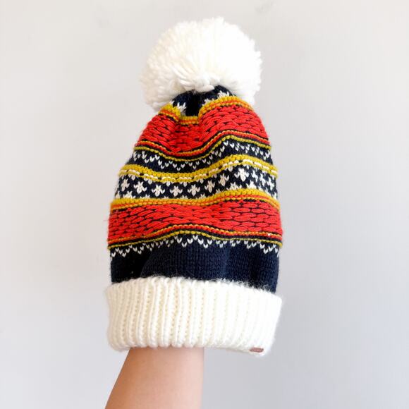 Free People Snowbound Fairisle Beanie Pom Pom Winter Hat Multicolor One Size